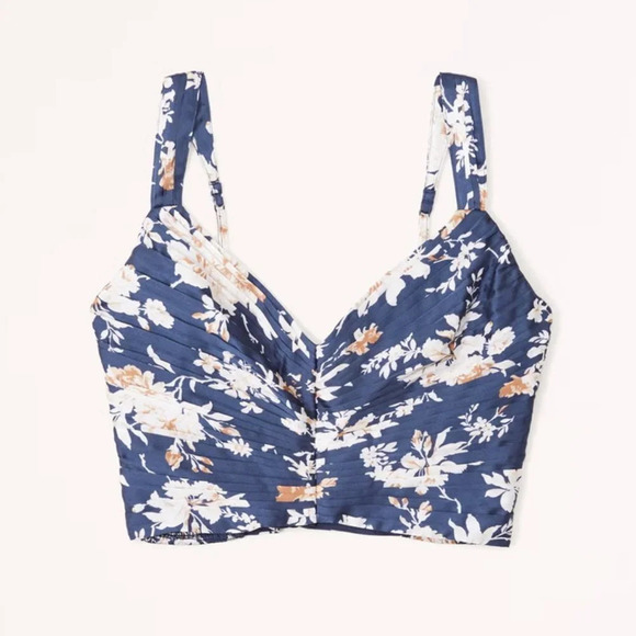 Abercrombie & Fitch Ruched Plunge Tank Top Blue Floral  Size Large NWT - Picture 4 of 8